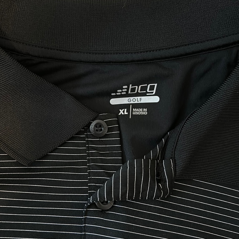 XL Black bcg Gold Polo with white stripes